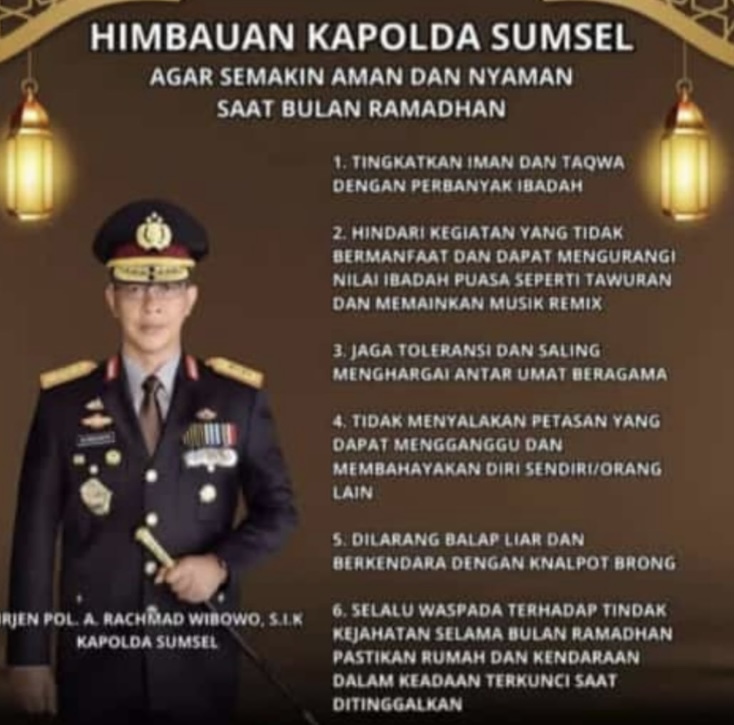 Awal Bulan Suci Ramadhan, Kapolda Sumsel Berikan Himbauan Kepada Umat Muslim